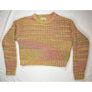 Anthropologie Sweater Womens Medium Chunky Knit Cropped Ombre Marled Pink Yellow